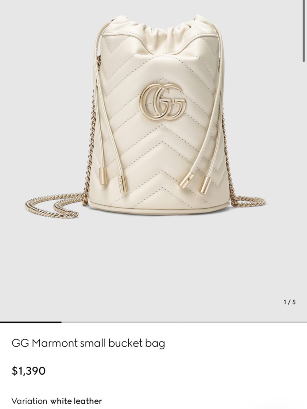 Gucci Small GG Marmont Chevron Bucket Bag in Cream with Gold Hardware